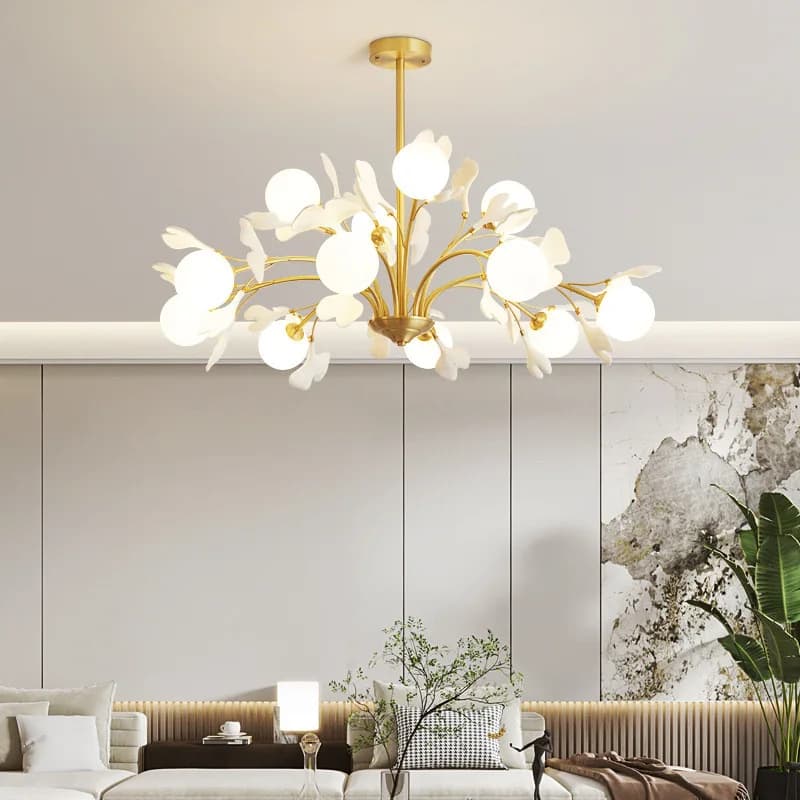 France luxe crème LED lustre Ginkgo feuille cercle concepteur pendentif lumières maison chambre déco