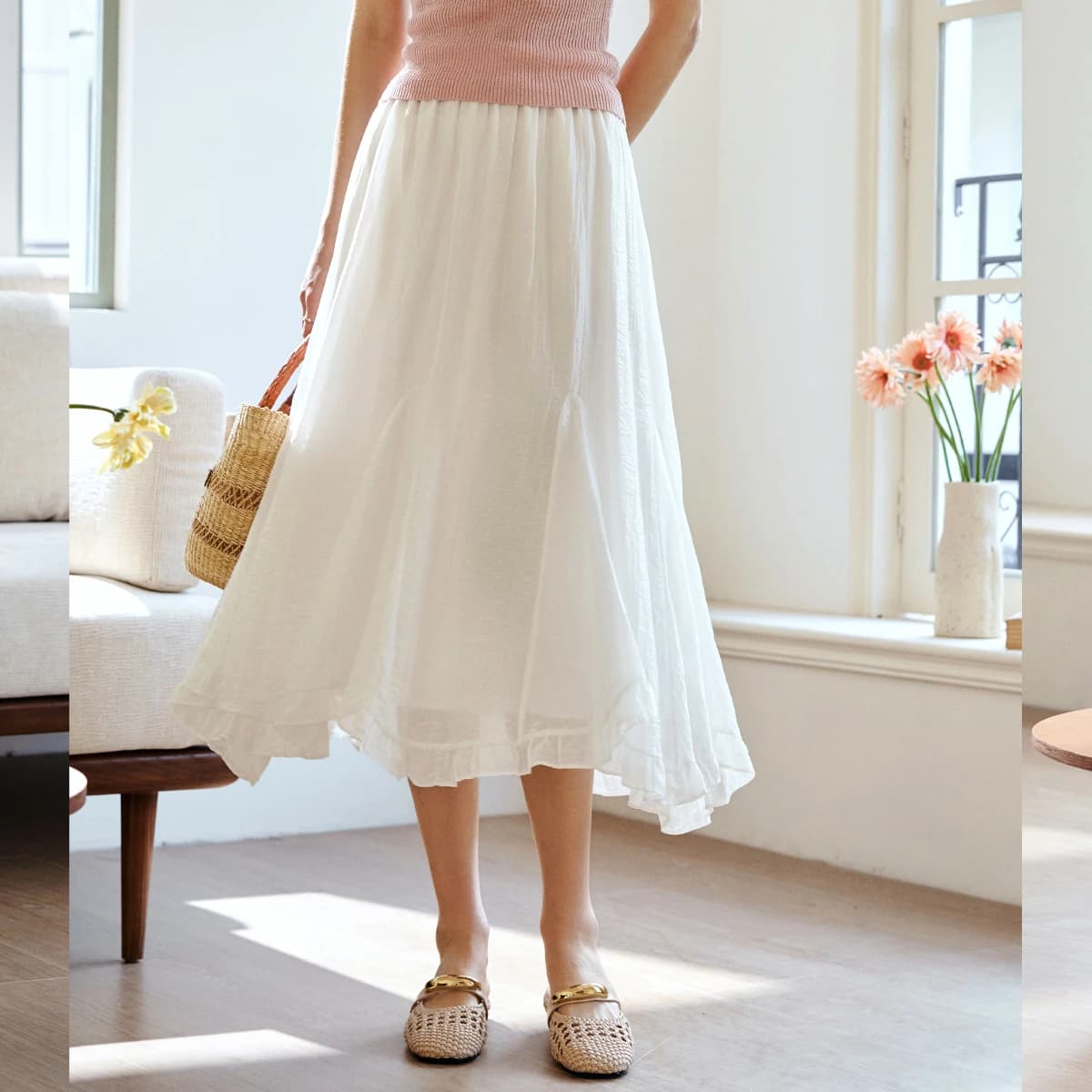 Jupe mi-longue décontractée OLrain en Lyocell pour femme, style vacances, bleue, nouvelle collection