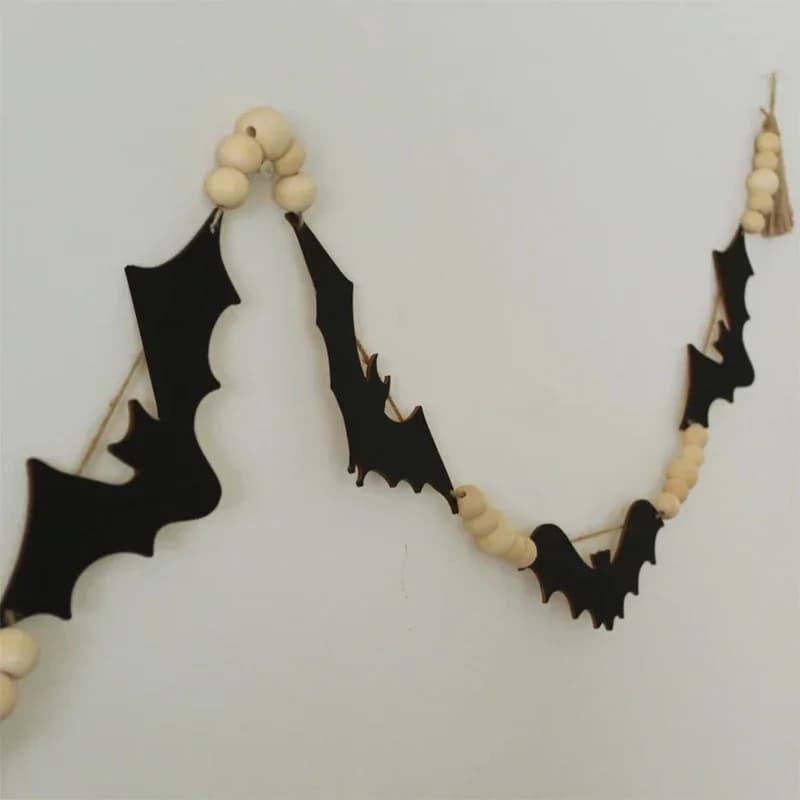 Guirlande de perles en bois de chauve-souris, bannière murale suspendue, effrayante, éve d'halloween