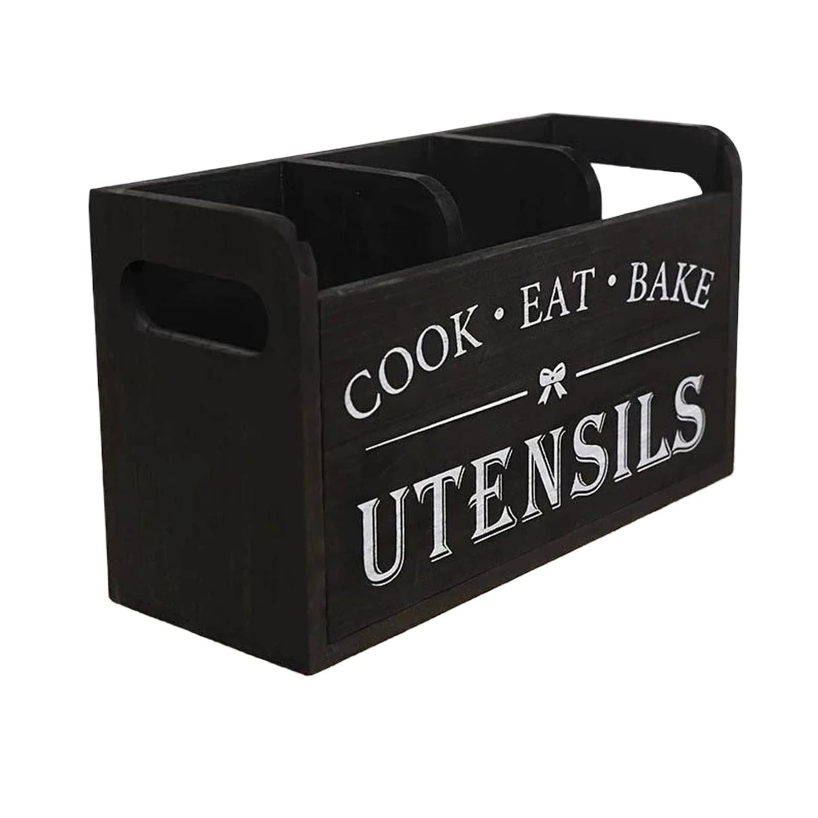 Porte-ustensiles de cuisine en bois, organisateur d'ustensiles, support de vaisselle à 3 compartimen