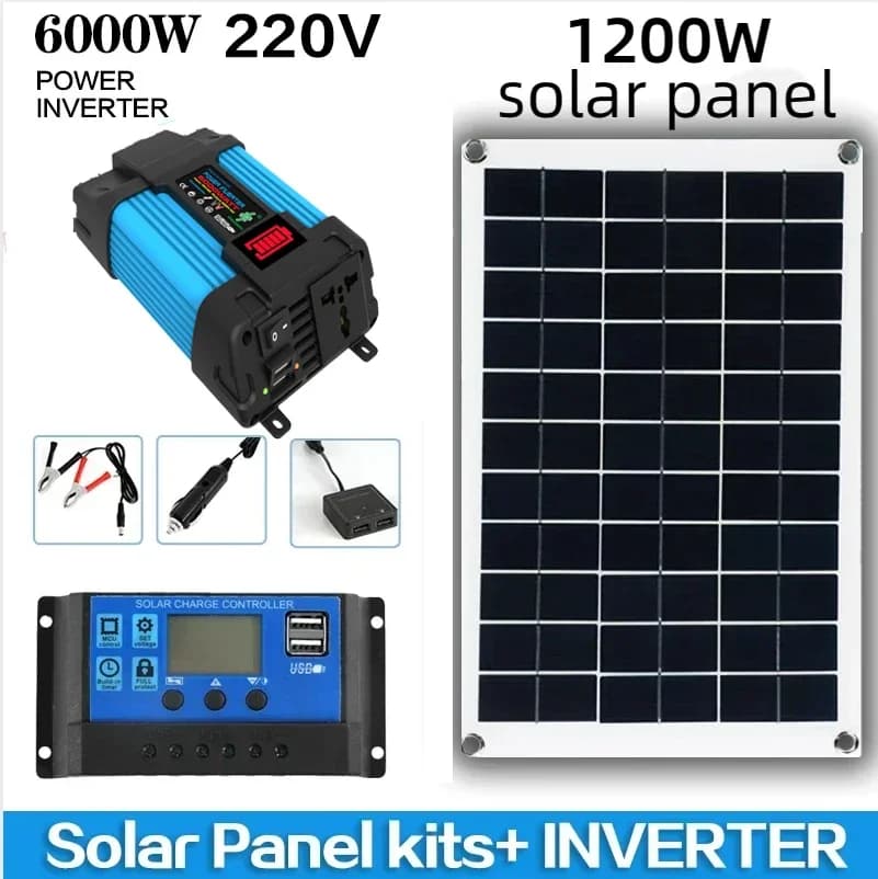 Kit solaire complet 6000W avec onduleur 110V/220V, panneau solaire 1200W et contrôleur de charge pou