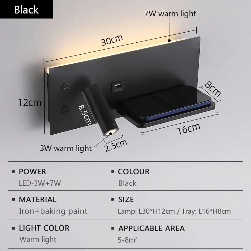 Applique murale LED moderne avec chargeur sans fil, Interface USB créative Simple, veilleuse adaptée