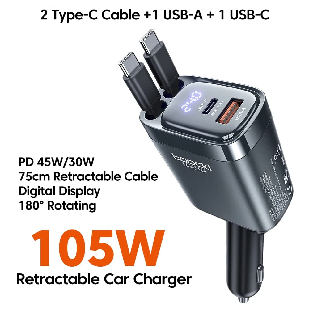 Toocki 4 en 1 chargeur de voiture rétractable 105W chargeur de téléphone portable câble de Type C po