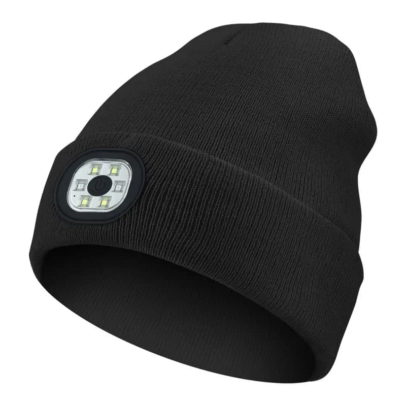 Bonnet LED avec lumière unisexe, chapeau chaud d'hiver, lampe frontale Rechargeable par USB, tricoté