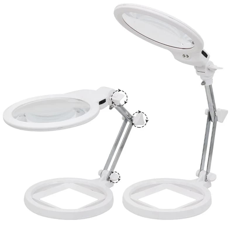 Loupe de bureau avec éclairage 130mm, grande taille, pliable 2X 6X Lampe de table, Loupes avec échel