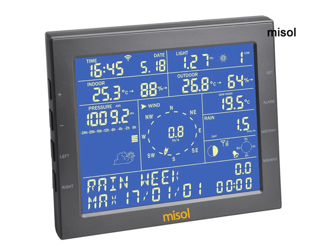 Récepteur (afficheur) pour MISOL / Station météo sans fil (WS2320) – Se connecte au Wi-Fi, télécharg