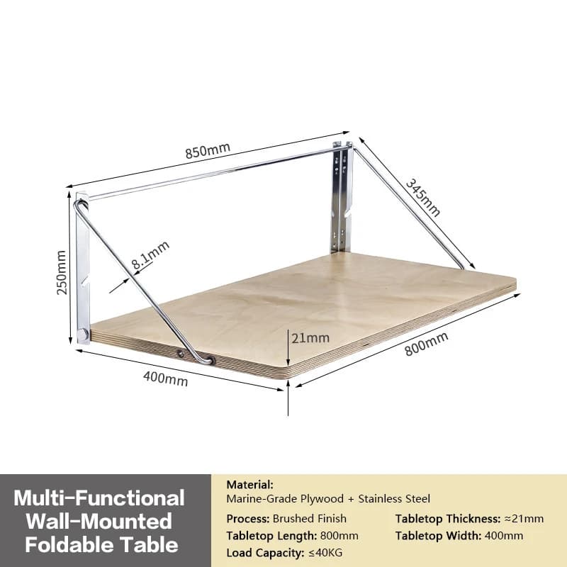 Bureau mural pliable en contreplaqué marin importé avec support d'étagère, style industriel, gain de