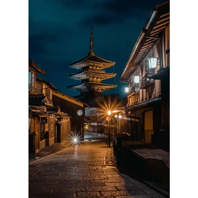 Paysage traditionnel japonais emblématique de Tokyo la nuit, affiche de scène de rue Kyoto, peinture