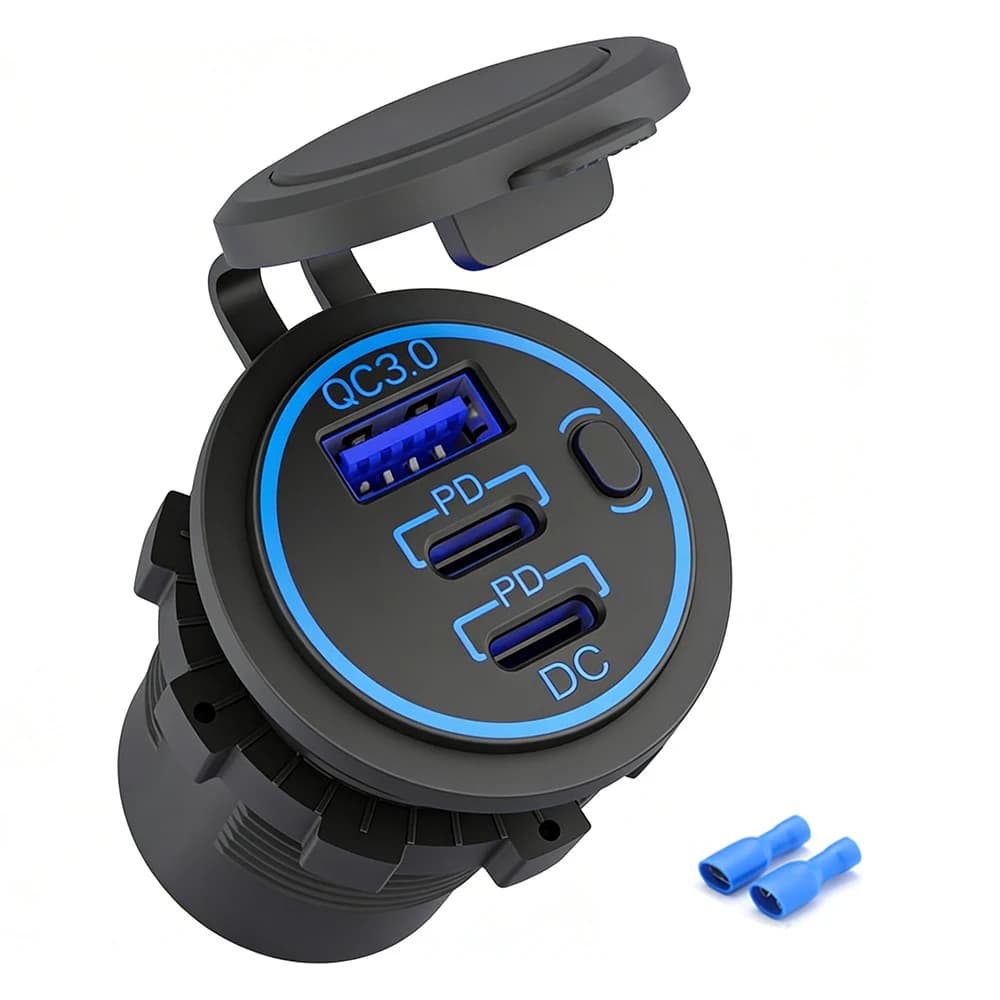 Prise USB marine 12V étanche avec double port de charge USB PD 3.0 et Quick Charge 3.0 avec interrup