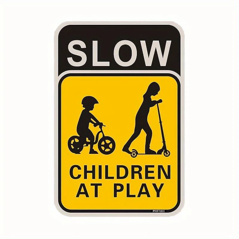 Panneau d'avertissement pour enfants lents au jeu – Métal durable, support mural pré-percé, panneau 