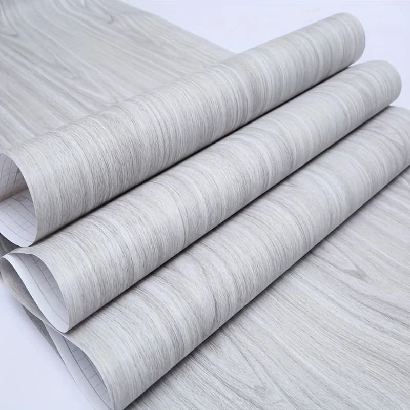 [Vinyle en bois PVC imperméable] papier peint auto-adhésif en grain de bois gris-étanche pour armoir