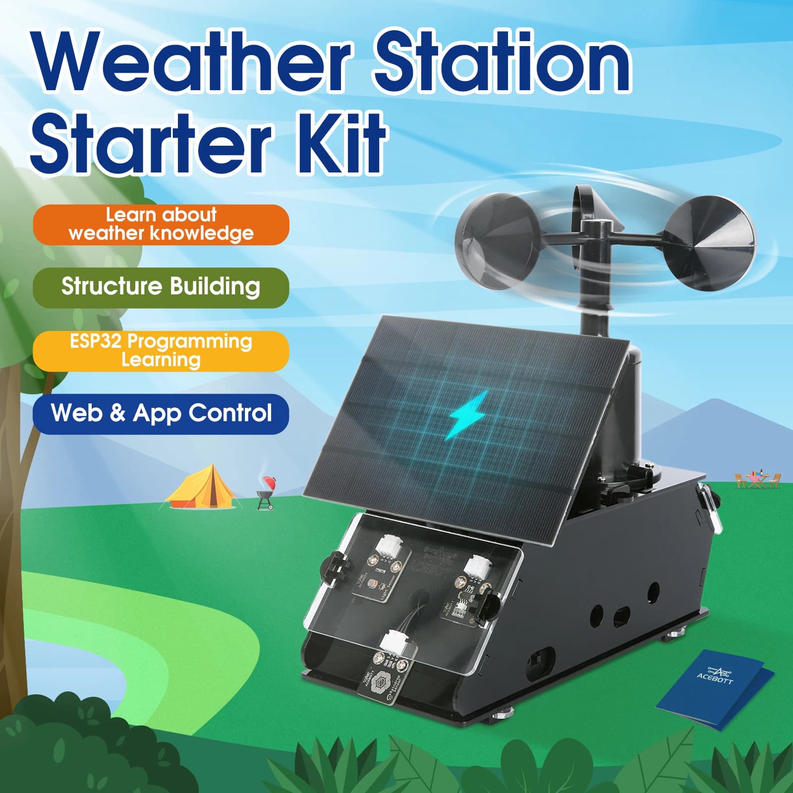 ACEBOTT-Station météo multifonctionnelle, température, humidité, vitesse du vent et détection de plu