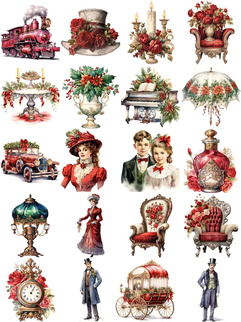 Autocollants vintage de noël pour scrapbooking, étiquettes artisanales, train, jouets pour enfants, 