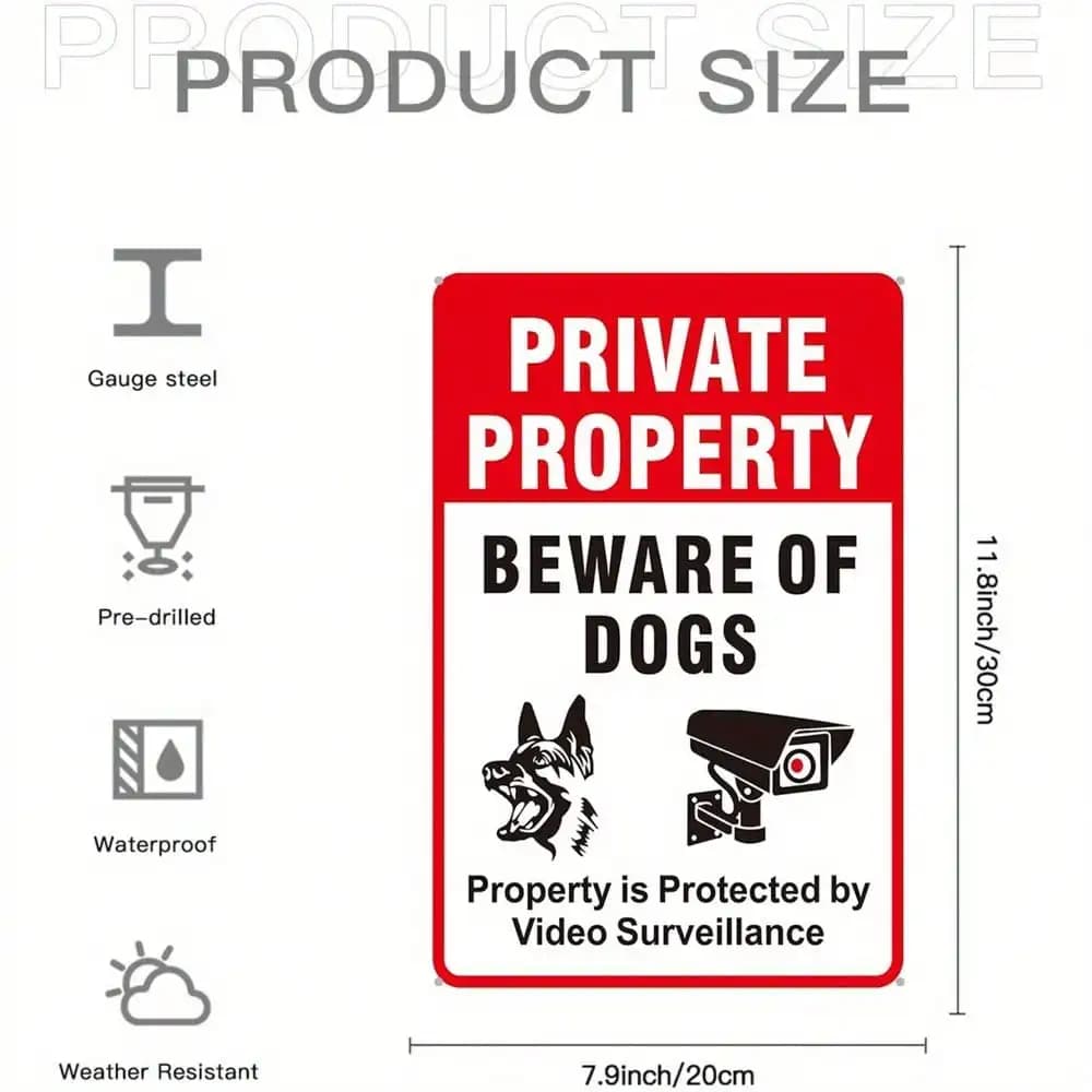 Panneau de signalisation robuste en aluminium « Attention, chien » (peinture 2D), pré-percé, avec av