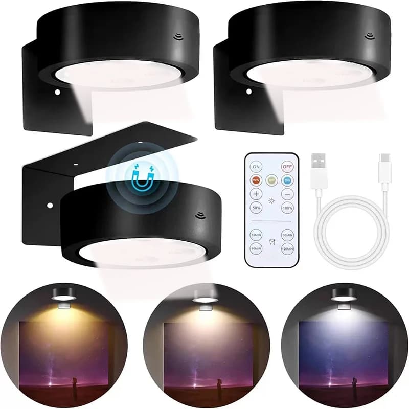 Lampes photo pour mur, cadre lumineux sans fil rechargeable avec télécommande, 3 couleurs, 5 niveaux