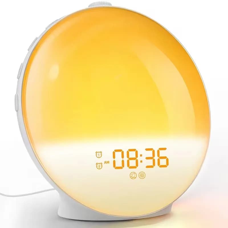 Réveil Sunrise avec veilleuse, Radio FM, sons naturels, horloge de bureau pour dormeurs lourds, aide