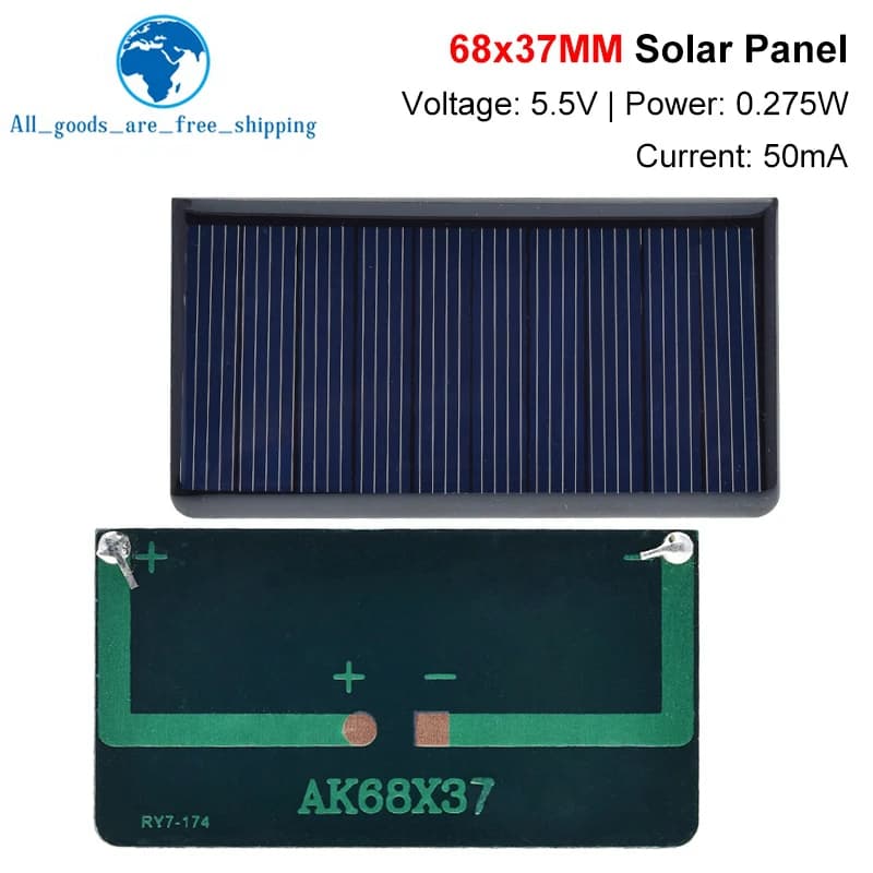Panneaux solaires polycristallins TZT, 5.5V, 50mA, 0.275W, 68x37mm, Mini cellules solaires Sunpower,