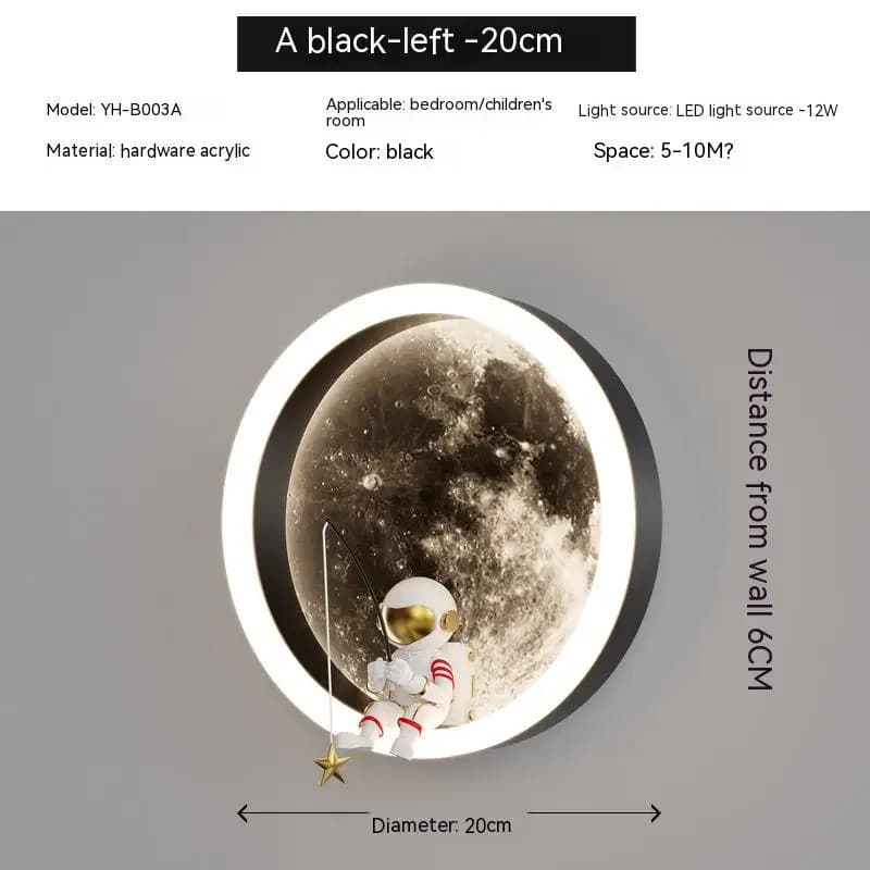 Nouveau astronaute lune ronde mur LED lampe sommeil veilleuse chambre d'enfants décoratif chaud fond