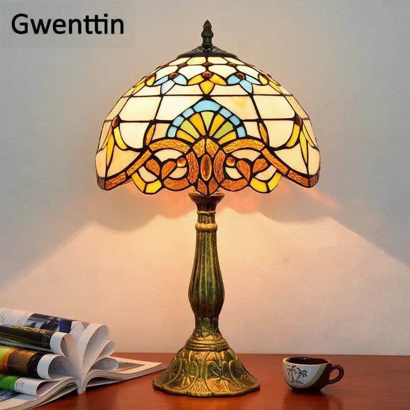 Lampe de Table Vintage Tiffany, Style Baroque Méditerranéen, Vitrail Led, Support de Bureau, Luminai