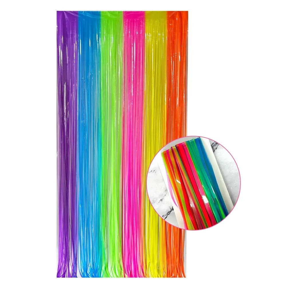 Rideau à franges multicolores qui brille aux UV, décoration de fête fluorescente, rideau de serpenti