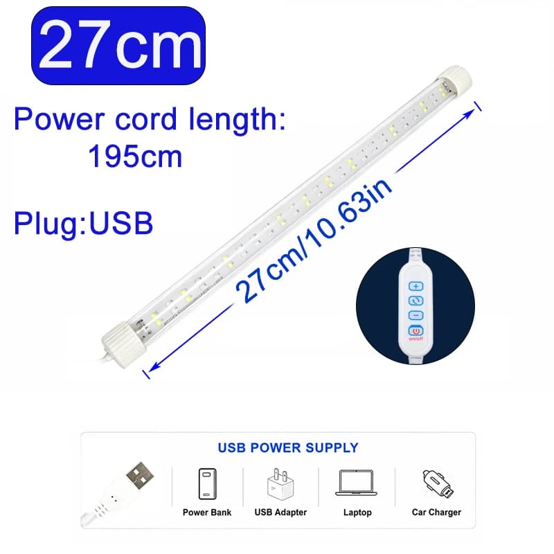 Lampe LED USB submersible pour aquarium, spectre complet, grand angle, étanche, 3 modes de couleur R