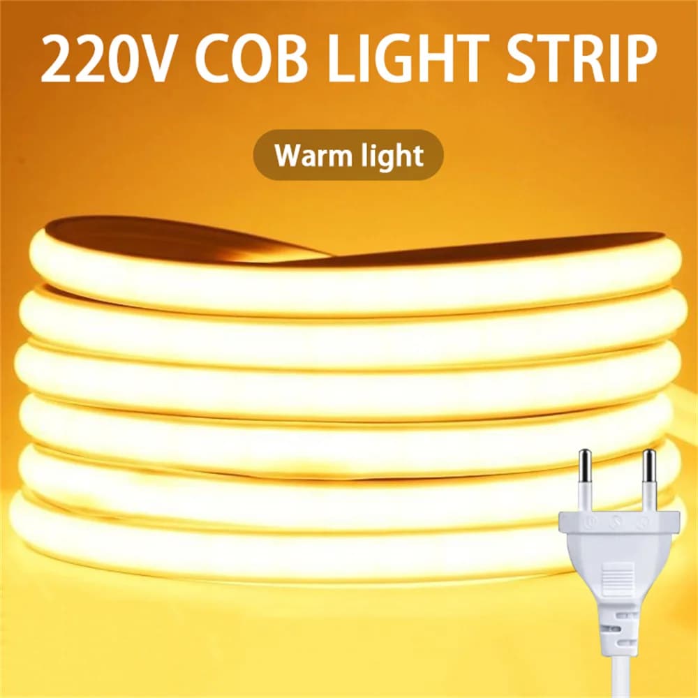 Ruban LED 220v adhésif, haute luminosité, COB, bande LED pour la chambre, ruban flexible pour l'écla