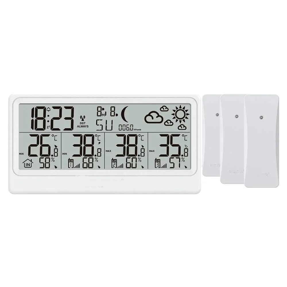 Station météo sans fil DCF réveil calendrier thermo-hygromètre numérique Phases de lune pression de 