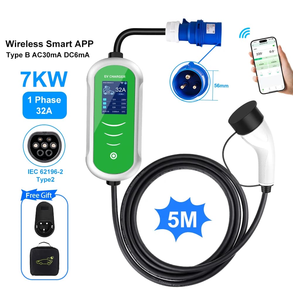 IPENGEN 22KW 32A 3 phases Type2 chargeur EV Portable Wi-Fi APP contrôle EVSE boîte de charge Station