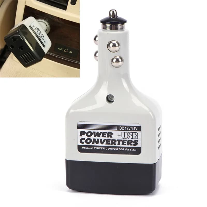 Adaptateur de chargeur automatique de voiture avec USB, convertisseur DC 12V vers AC, alimentation 2