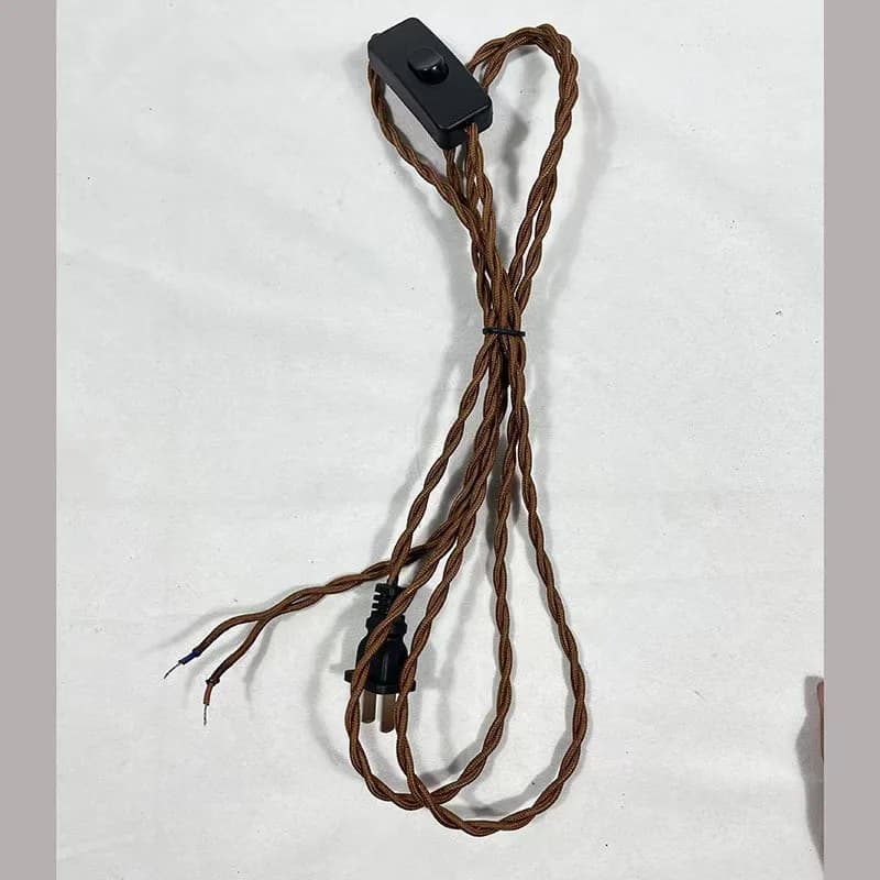 Cordon de lampe recouvert de tissu torsadé de 6,6 pieds, avec bouton de commutation et prise moulée,