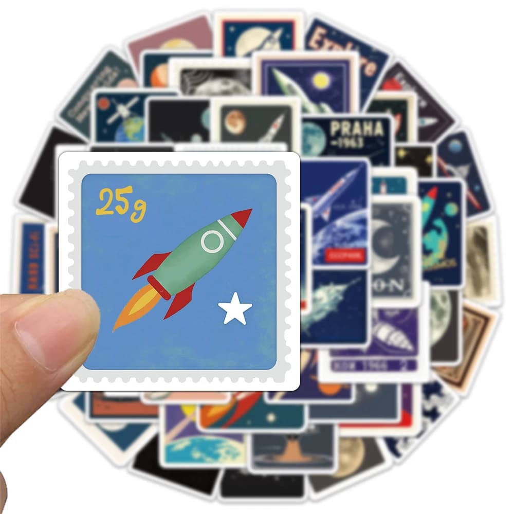 Autocollants waterproof motif espace voyage, 50 pièces, stickers, planète fusée, exquis, matériel po