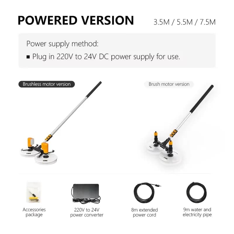 XYT-Kit complet de nettoyage de panneaux solaires, brosse électrique à double tête, équipement long,