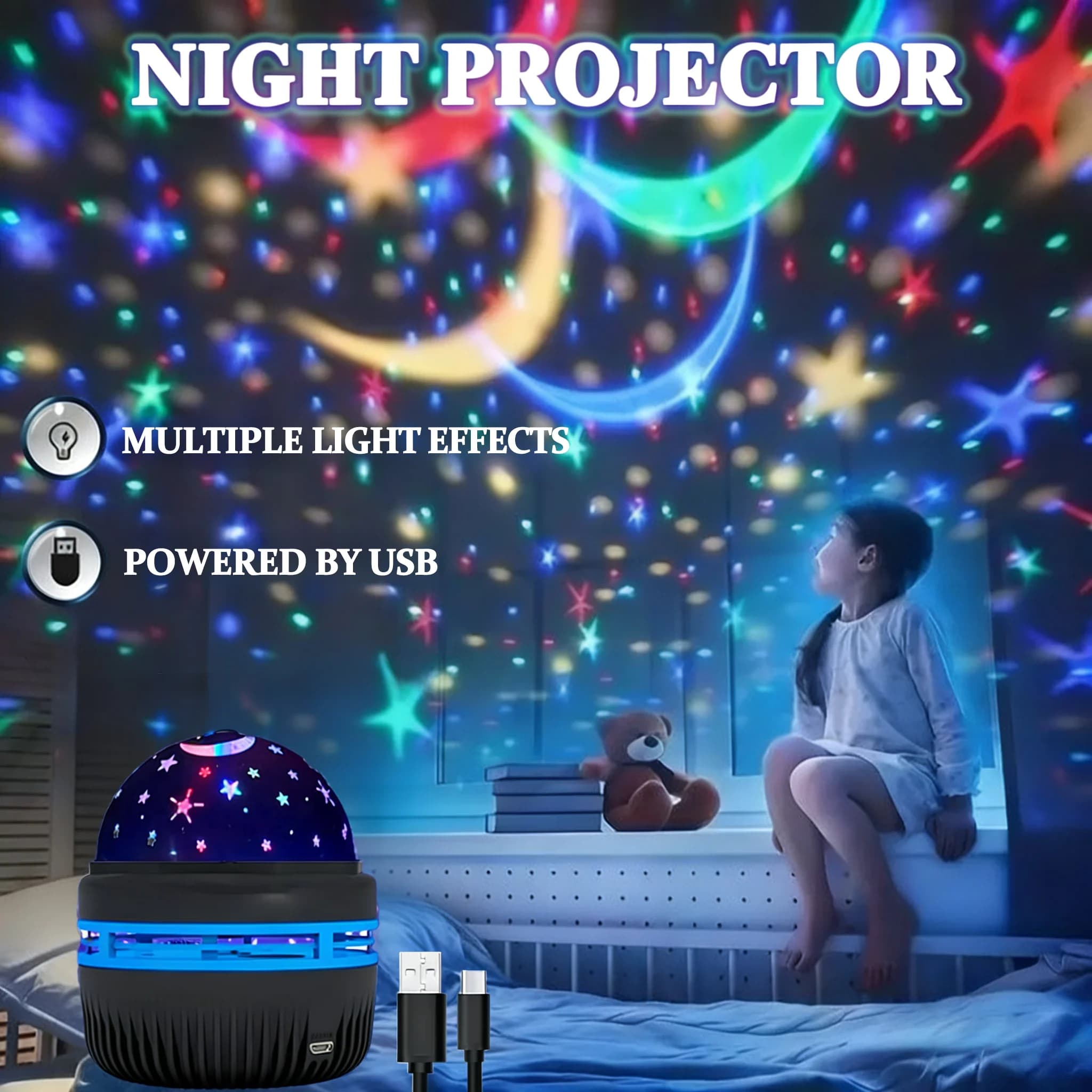 Projecteur LED, lumière de nuit ciel étoilé, lampe de projection Aurora rechargeable par USB, pour c