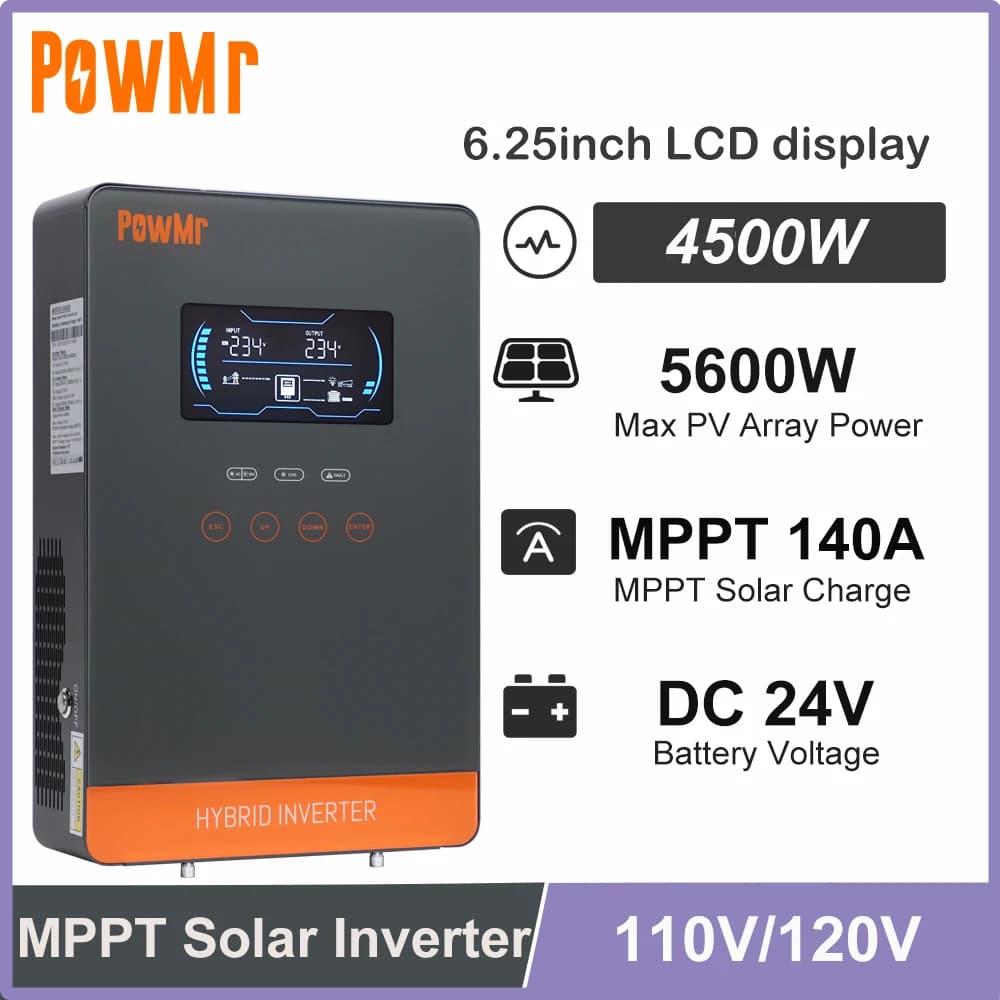 Convertisseur solaire hybride 4,5 kW DC 24V vers 110V 120V AC avec contrôleur de charge solaire MPPT