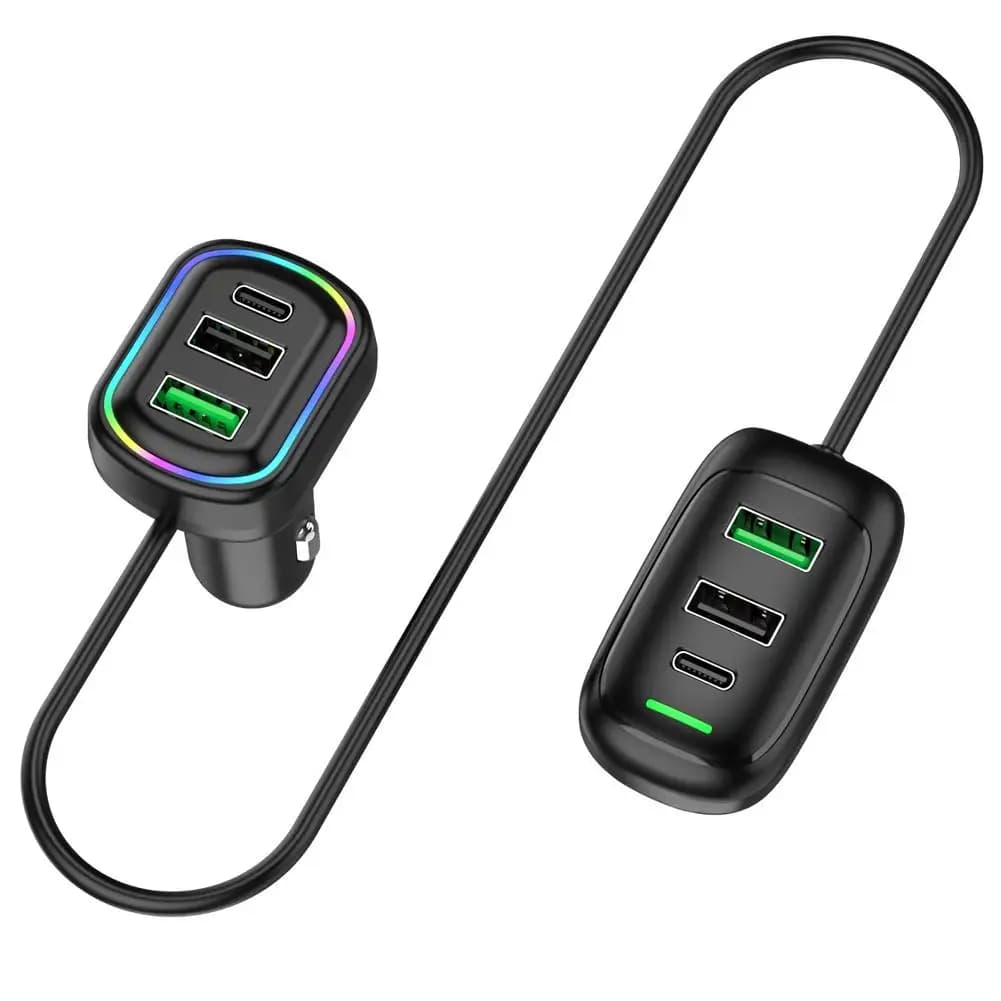 Chargeur de voiture d'extension avant et arrière USB type-c à 6 Ports, avec lumière RGB PD, adaptate