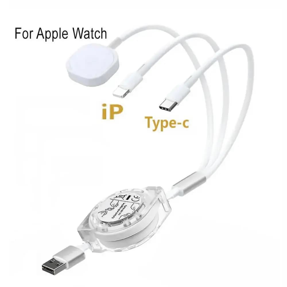 Câble de chargement multiple avec chargeur Apple Watch - Cordon de charge rapide portable rétractabl
