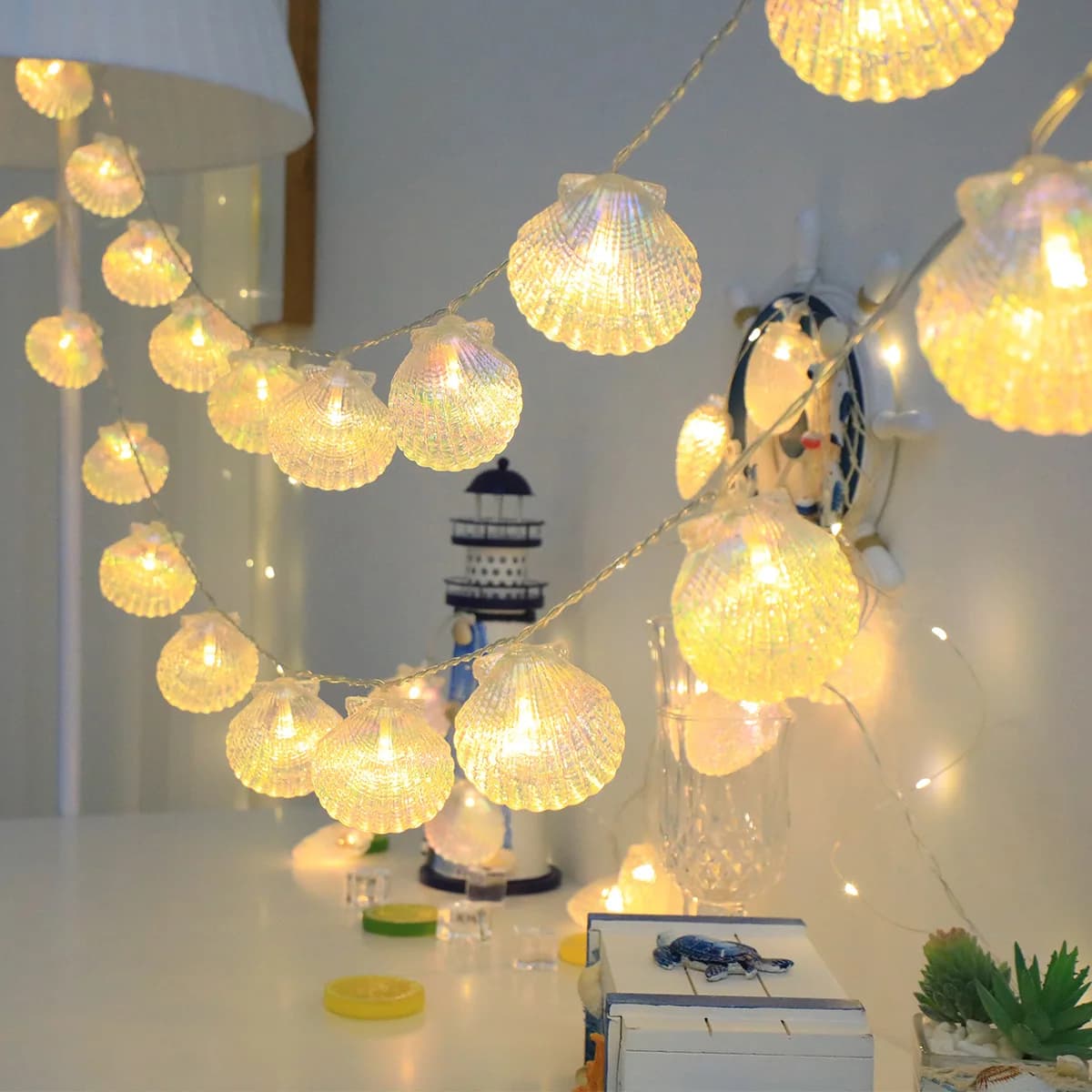 Guirxiété lumineuse coquillages, 80LED, batterie 62 Sea Shell, lumières pour Noël, Halloween, chambr