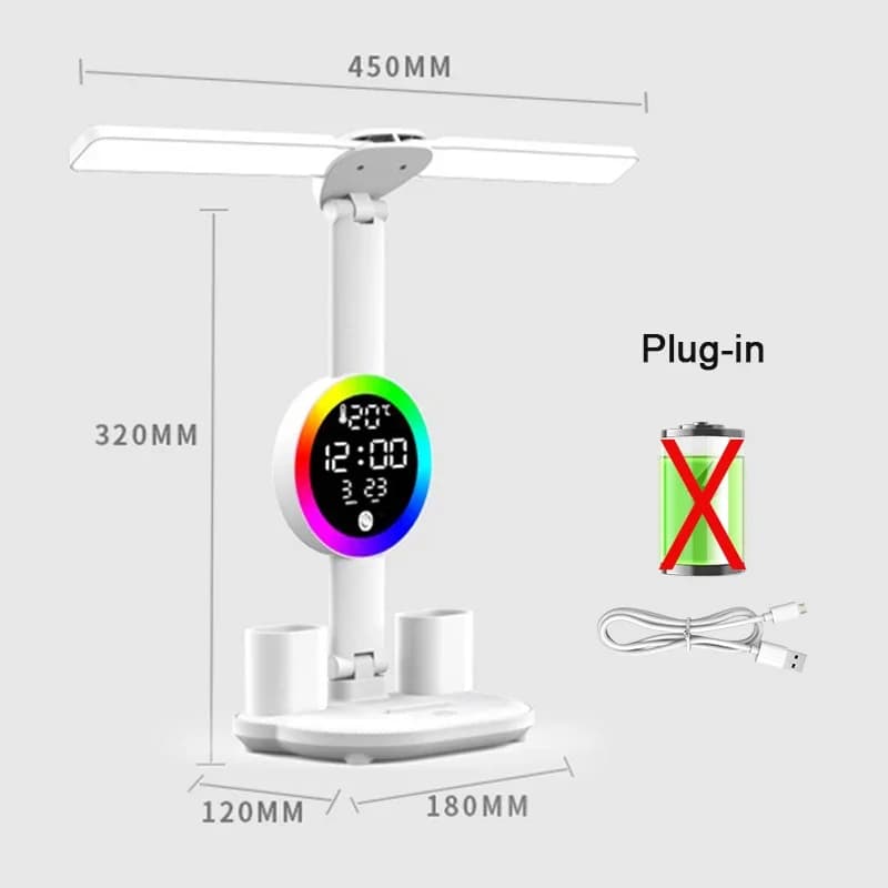 Lampe de Table Led pour bureau d'étude lampe de lecture veilleuse Led avec ventilateur horloge Led a