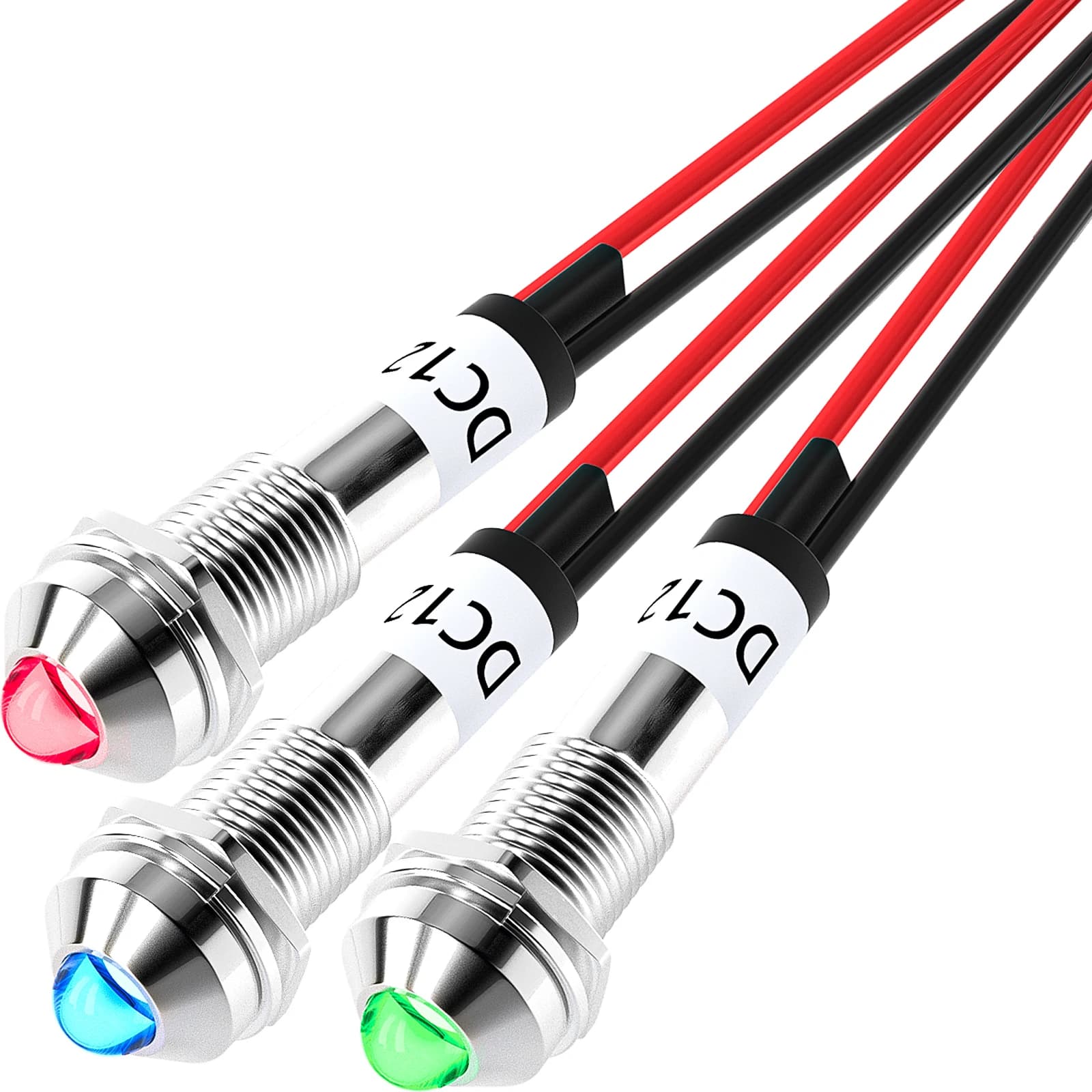 Indicateur LED 12V DC 8MM 5/16 "12 volts lumière LED en métal étanche rouge bleu vert lampe avec fil