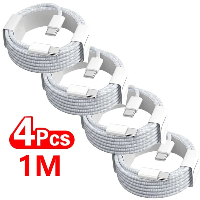 Lot de 4 câbles USB-C vers USB-C 100W pour charge rapide, compatibles avec iPhone 17, 16, 15, Samsun