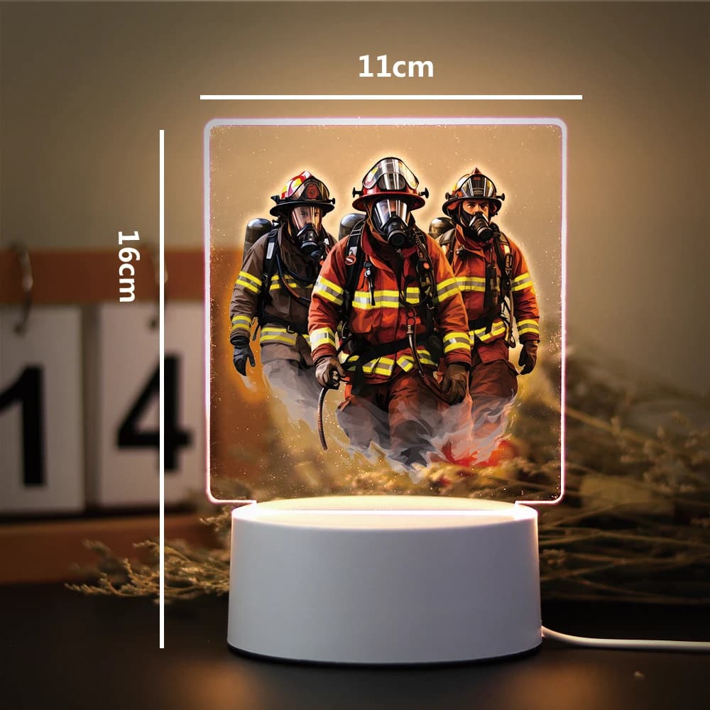 Lampe de Table Led créative pour pompiers, veilleuse en acrylique, cadeau 3D, veilleuse à couleur ch