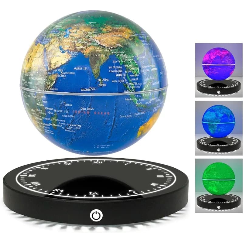 Globe terrestre magnétique lévitant et rotatif avec horloge intégrée, lampe de bureau pour la maison