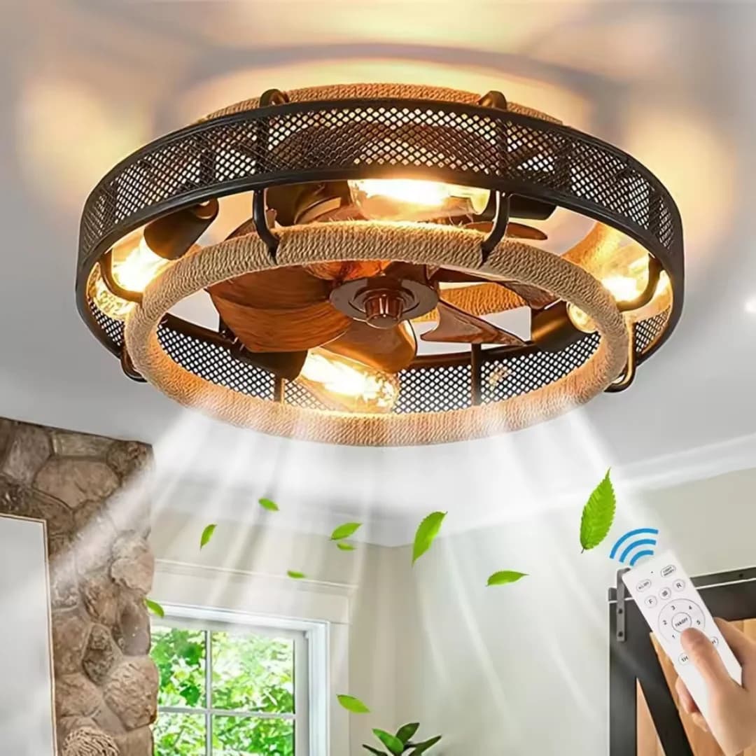 Ventilateur de plafond en fer forgé LINCCW 50CM avec pales en ABS, ventilateur de plafond domestique