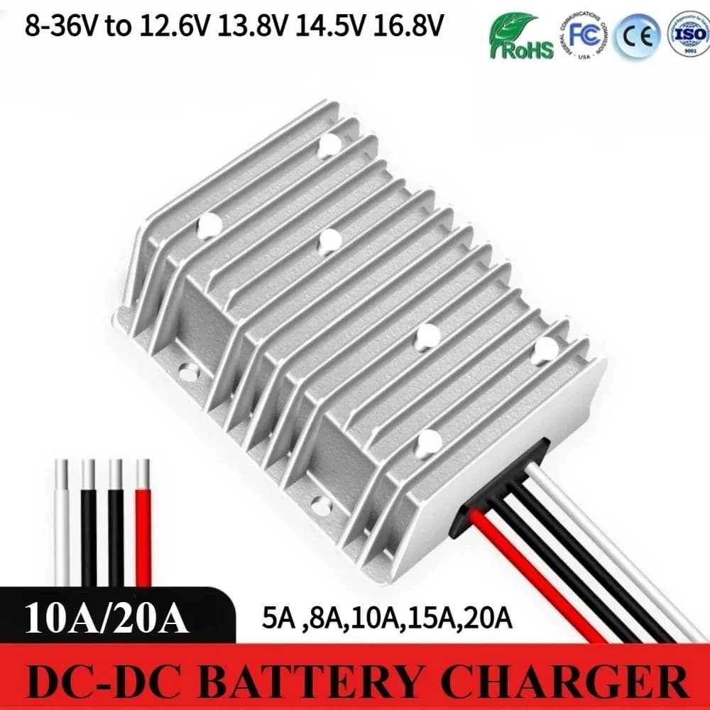 Chargeur de batterie DC 8-36V 12V 24V à DC 12.6V 13.8V 14.6V 16.8V 20A, double système de batterie, 