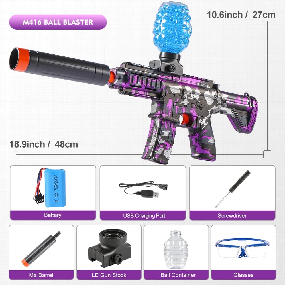 Pistolet à billes électrique M416 - Haute vitesse, finition métallique, rechargeable - Cadeau pour j