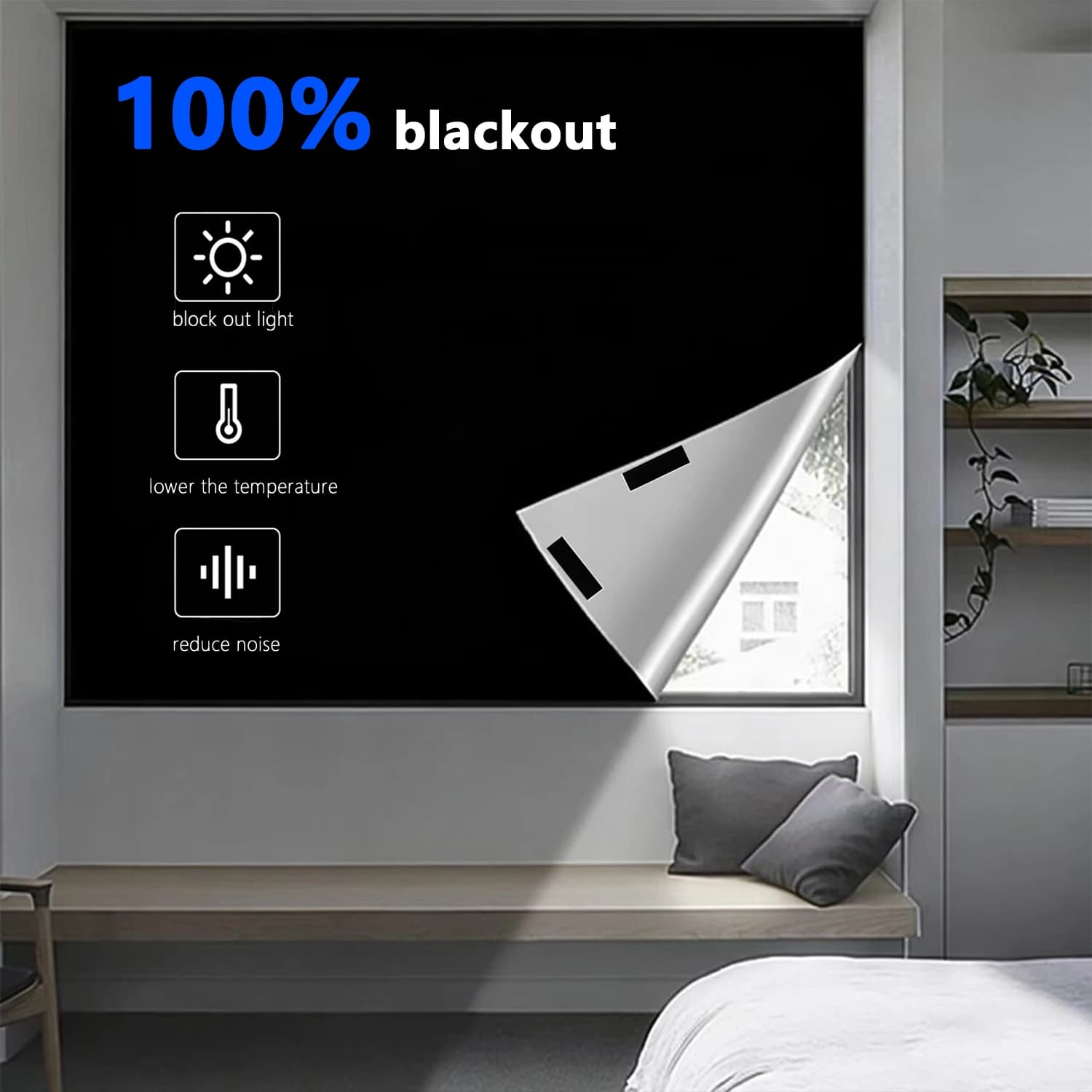 Rideaux occultants à 100 %, non perforés, auto-adhésifs, en tissu pare-soleil, portables, pour la ma