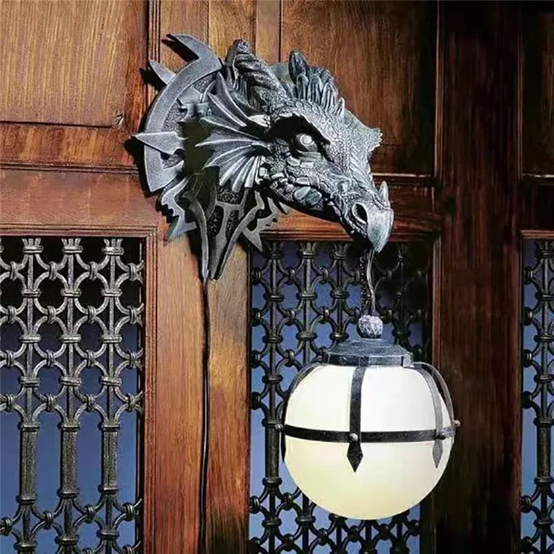Lanterne LED suspendue en forme de tête de Dragon, en résine, Style industriel, décoration murale po