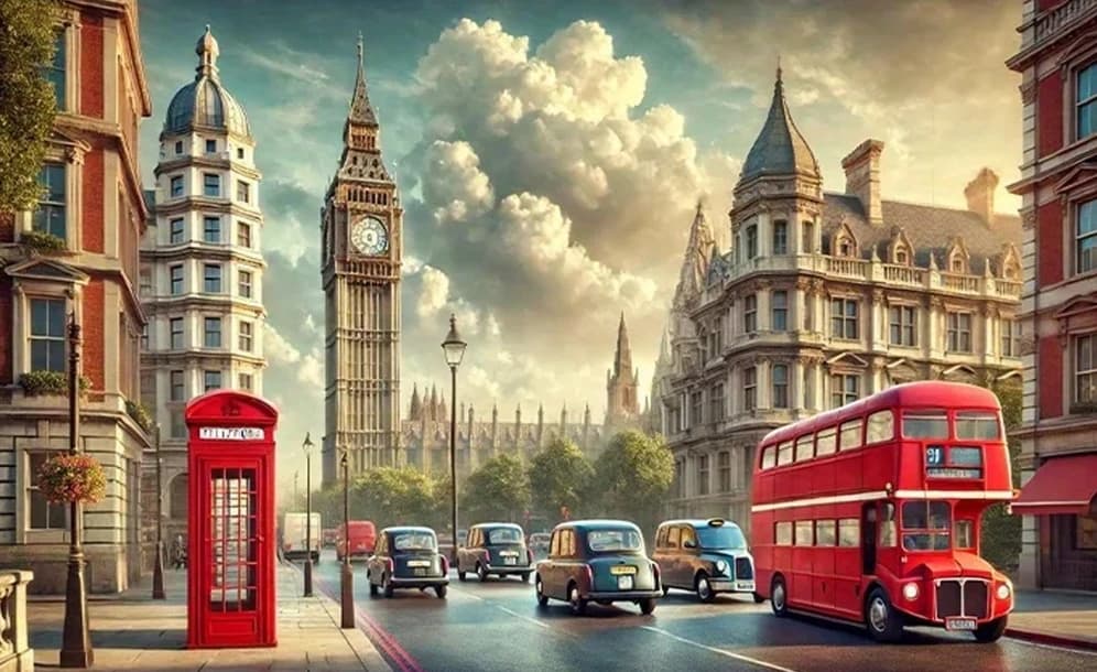 Toile de fond vintage sur le thème d'un bus à double étage de Londres, pour fête d'anniversaire, déc