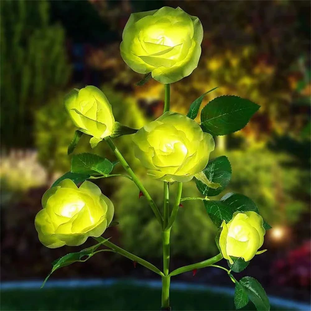 Lampe de nuit solaire LED 5 têtes pour jardin, pelouse, simulation de rose, décoration florale pour 