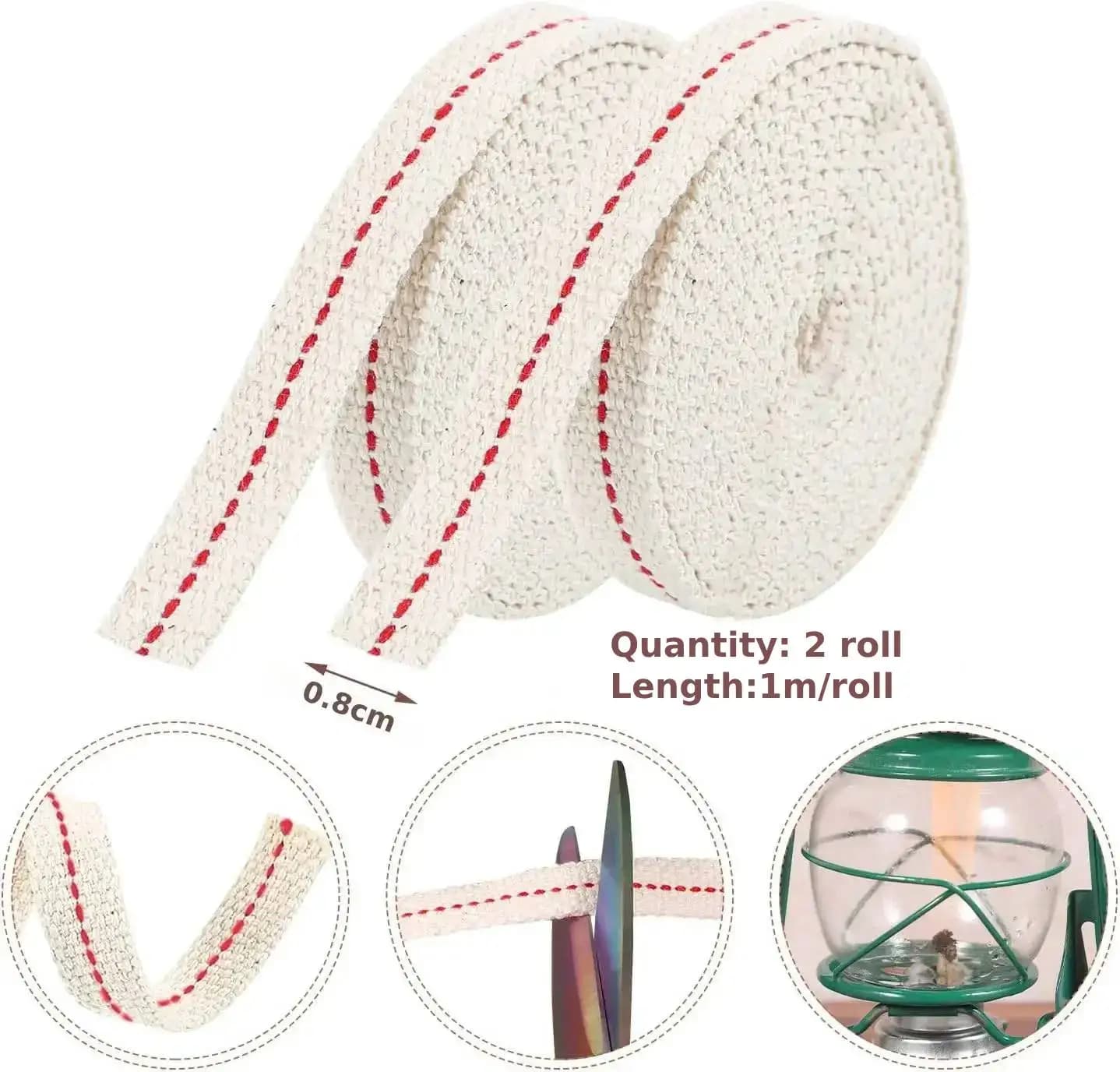 2 rouleaux 0.8/1/1.2/2cm mèche de kérosène mèche plate en coton mèches de lampe à huile mèches de la